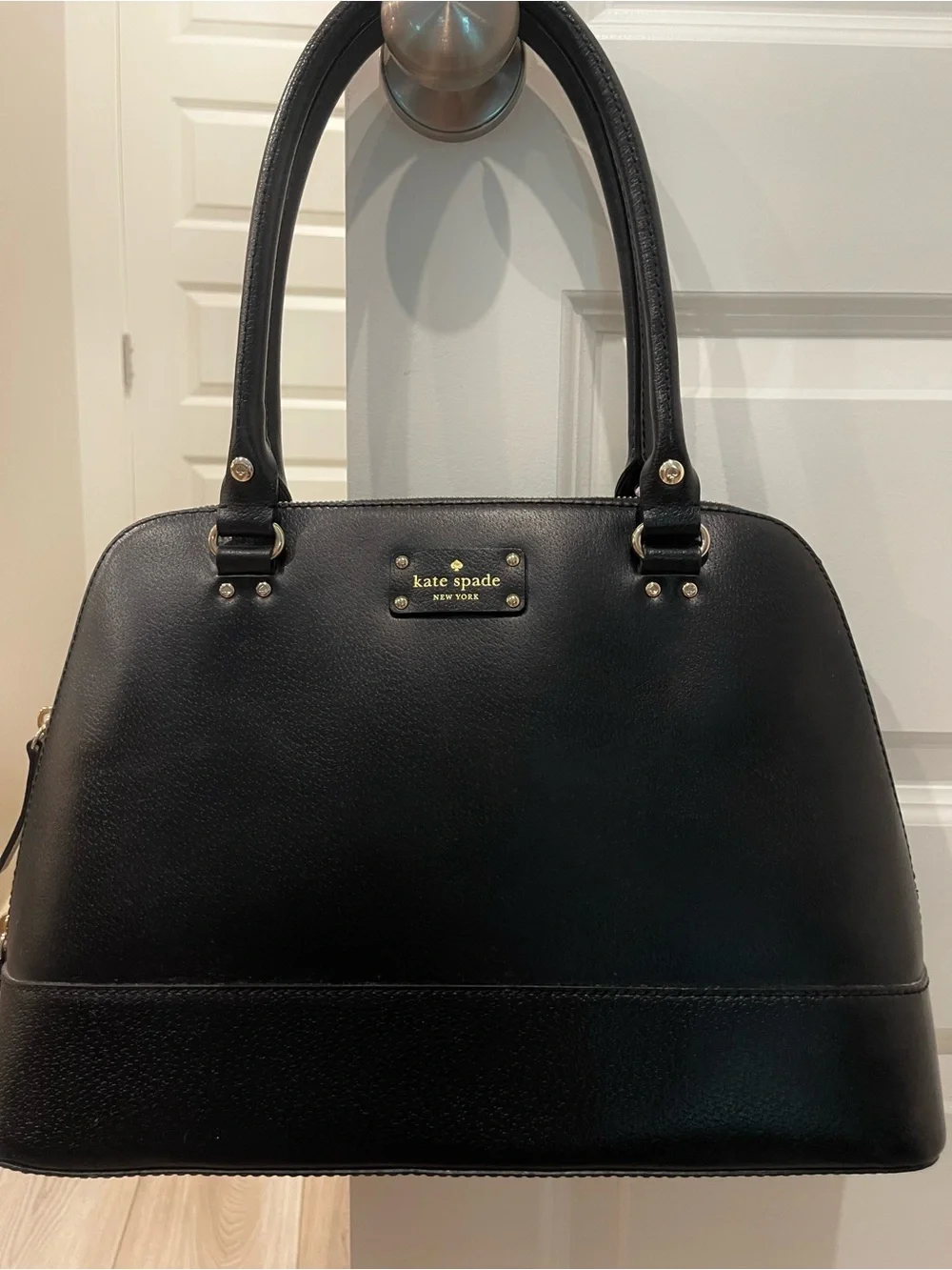 Kate Spade Wellesley Rachelle Black Leather Dome Satchel Pink Lining